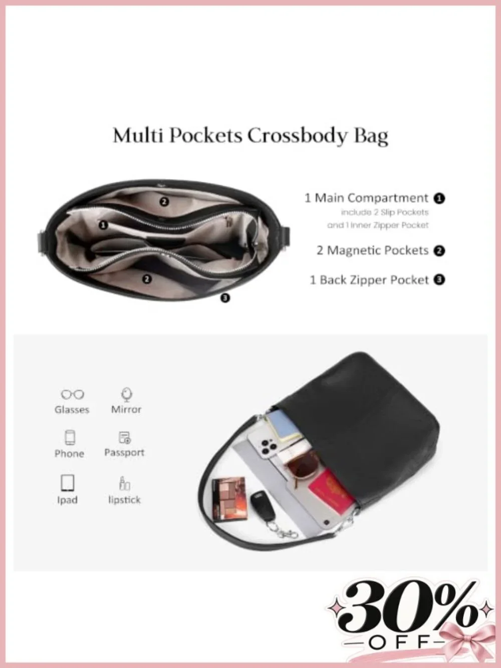 Genuine Leather Hobo Crossbody Shoulder Bag with Detachable Straps